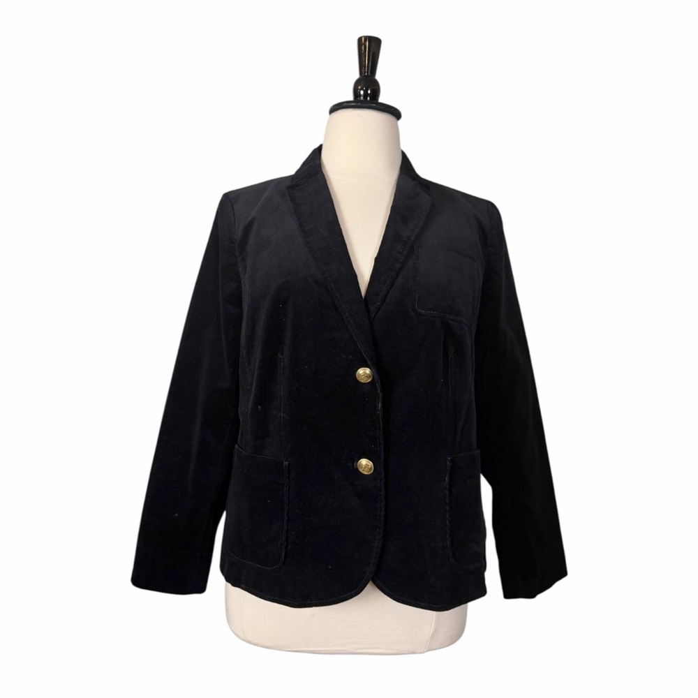 Talbots Women’s Size 18 Black Corduroy Blazer Gold 2 Button Classic Jacket Plus